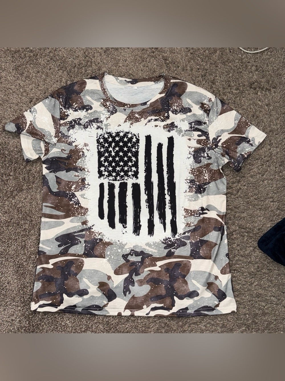 Camo Flag Graphic Tee - Woman’s Blue, Brown & Gray Size Large